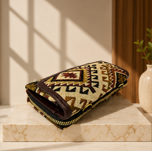 Jacquard Double Zipper Handbag (off cream)