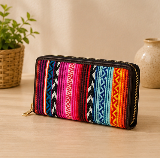 Jacquard Double Zipper Wallet (Bohemian Rainbow)