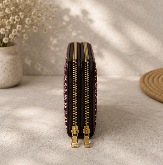 Jacquard Double Zipper Wallet (Maroon)