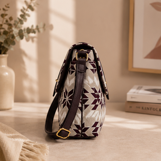 Classic Jacquard Turn Button Sling Bag (off-cream)