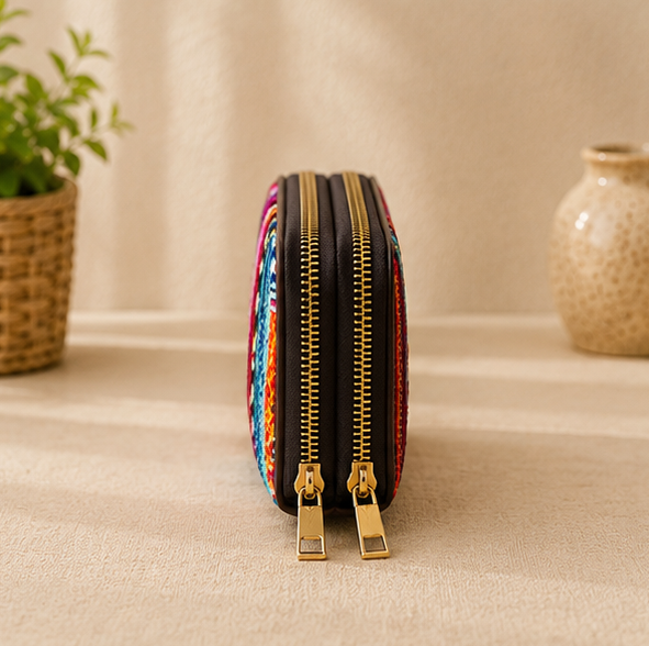 Jacquard Double Zipper Wallet (Bohemian Rainbow)