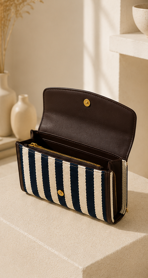 Jacquard Double Zipper ZigZag Handbag (Black&White)
