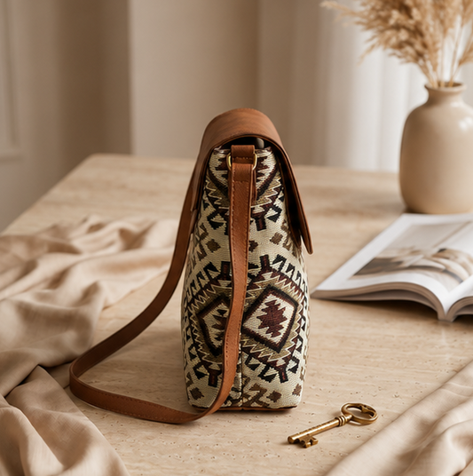 Classic Jacquard Printed Sling Bag (off-cream)
