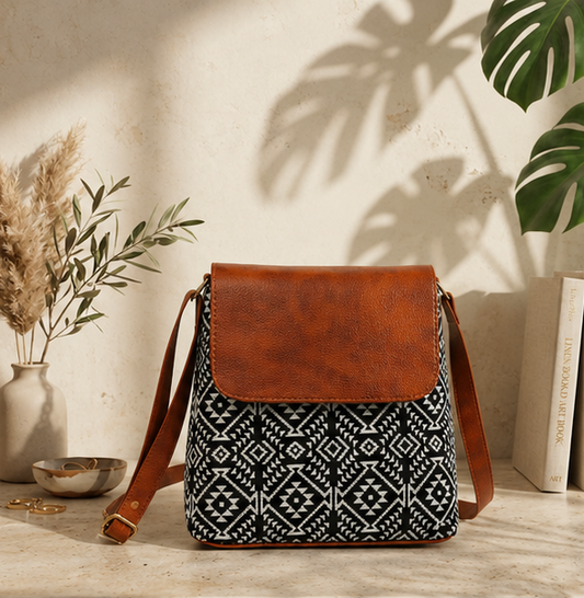 Classic Jacquard Printed Sling Bag (Black)