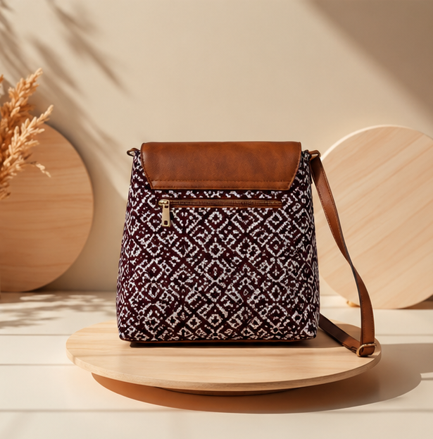 Classic Jacquard Mix Printed Sling Bag (Maroon)