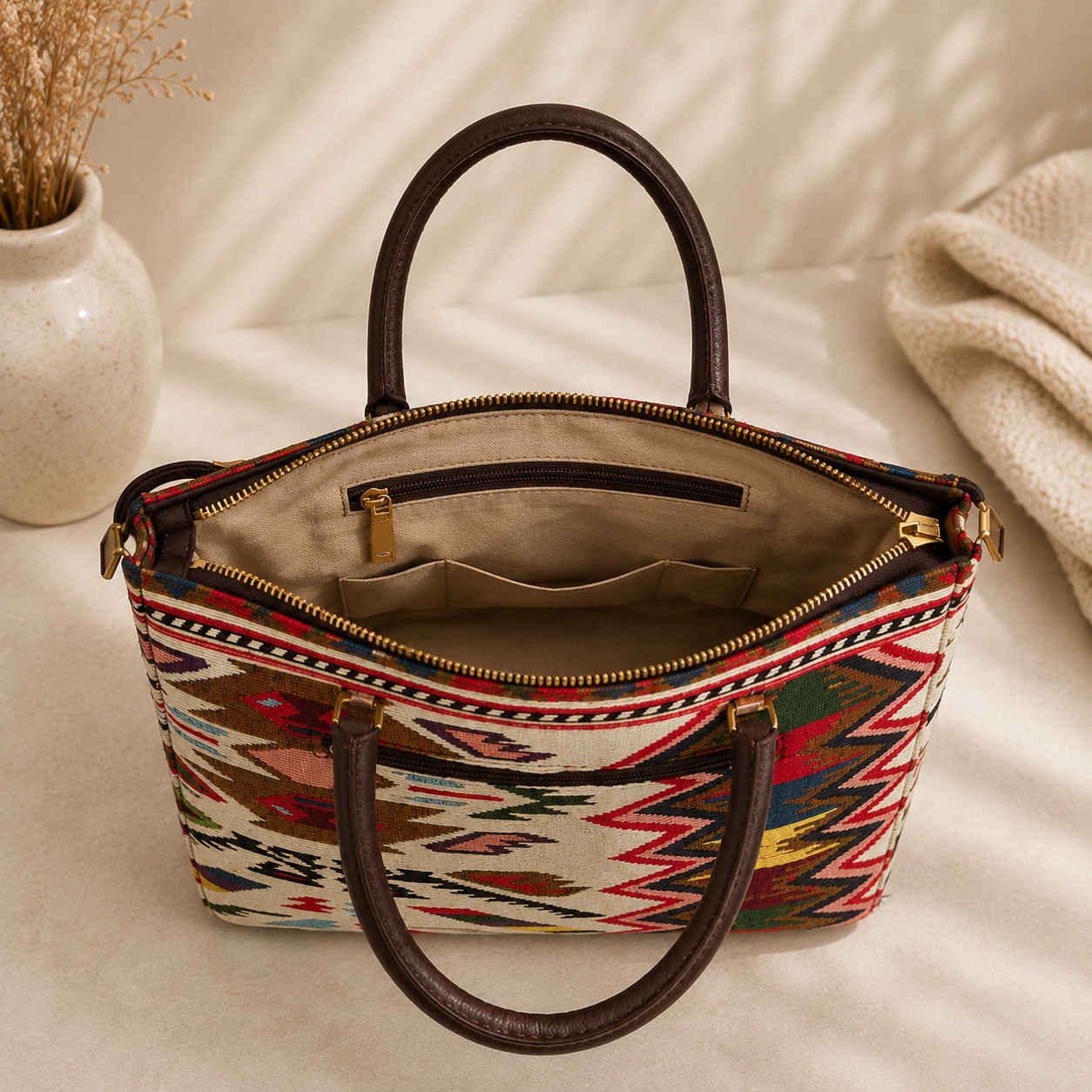 Jacquard UT 3 Partition Tote Bag (Red)