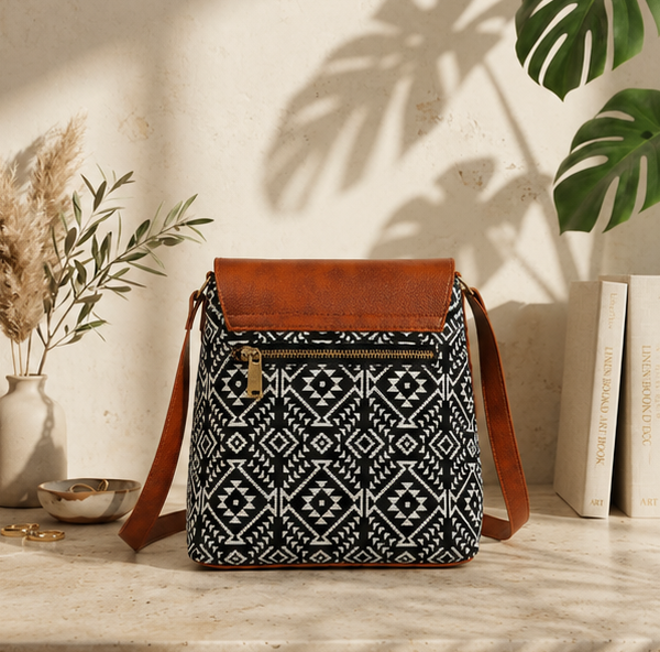Classic Jacquard Printed Sling Bag (Black)