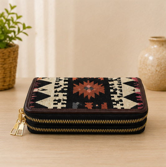 Jacquard Double Zipper Wallet (Boho Black)