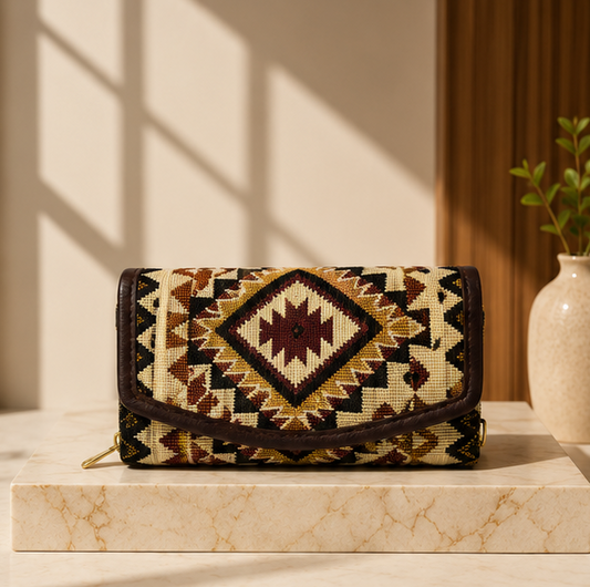 Jacquard Double Zipper Handbag (off cream)
