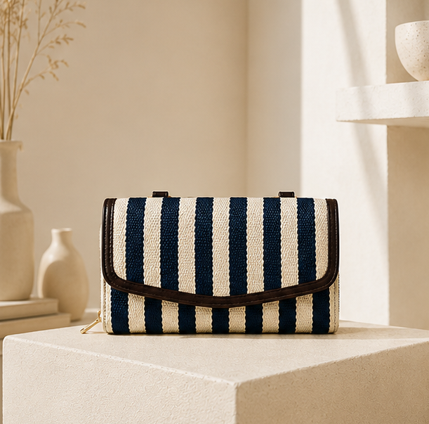 Jacquard Double Zipper ZigZag Handbag (Black&White)