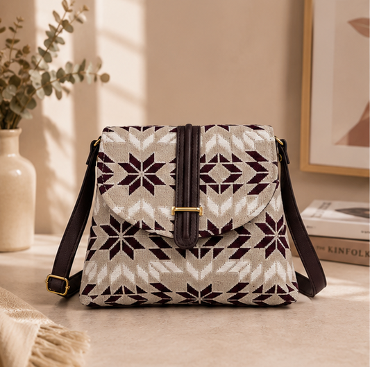 Classic Jacquard Turn Button Sling Bag (off-cream)