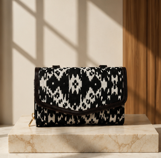 Jacquard Double Zipper Handbag(Black)