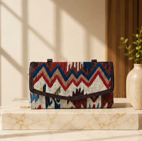 Jacquard Double Zipper Handbag(Red)