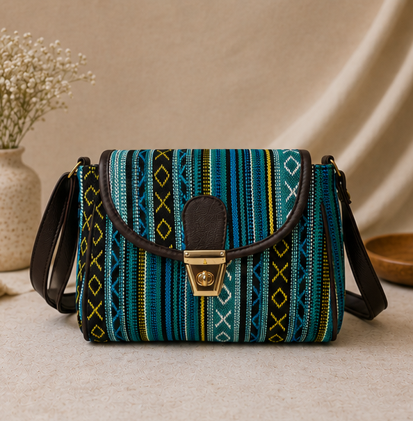 Classic Jacquard Sling Bag (Blue)