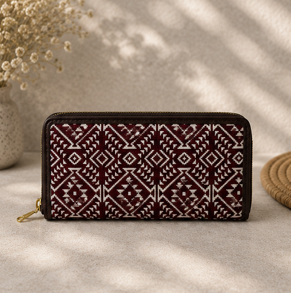 Jacquard Double Zipper Wallet (Maroon)