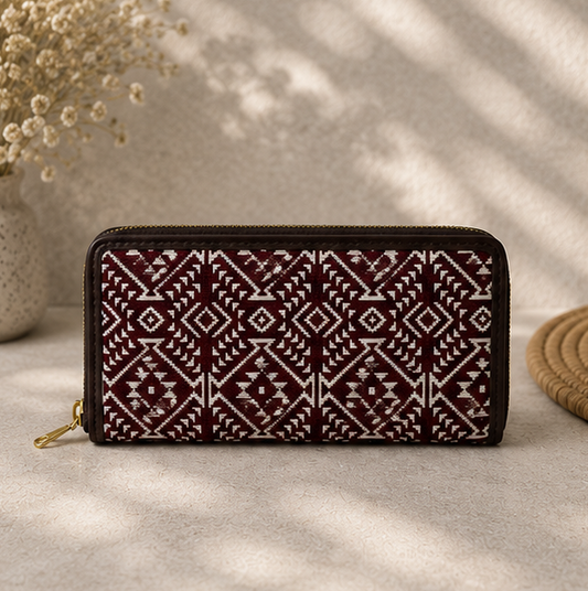 Jacquard Double Zipper Wallet (Maroon)