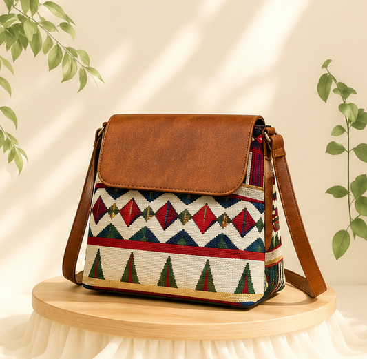 Classic Jacquard Printed Sling Bag (Red)