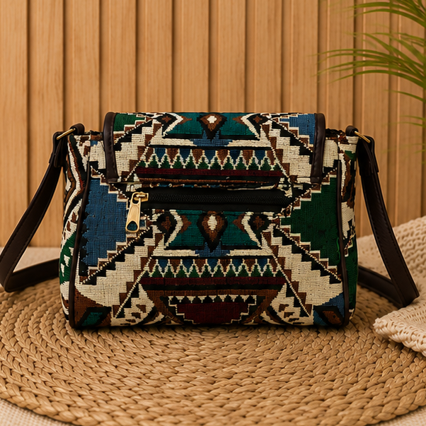 Classic Jacquard Turn Button Sling Bag (Ivory)