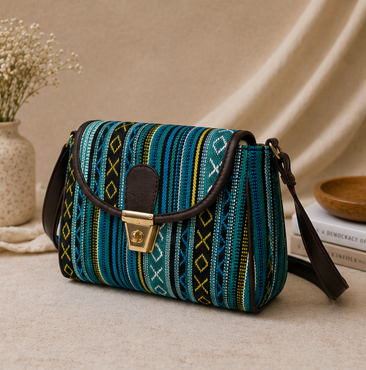 Classic Jacquard Sling Bag (Blue)