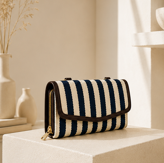 Jacquard Double Zipper ZigZag Handbag (Black&White)
