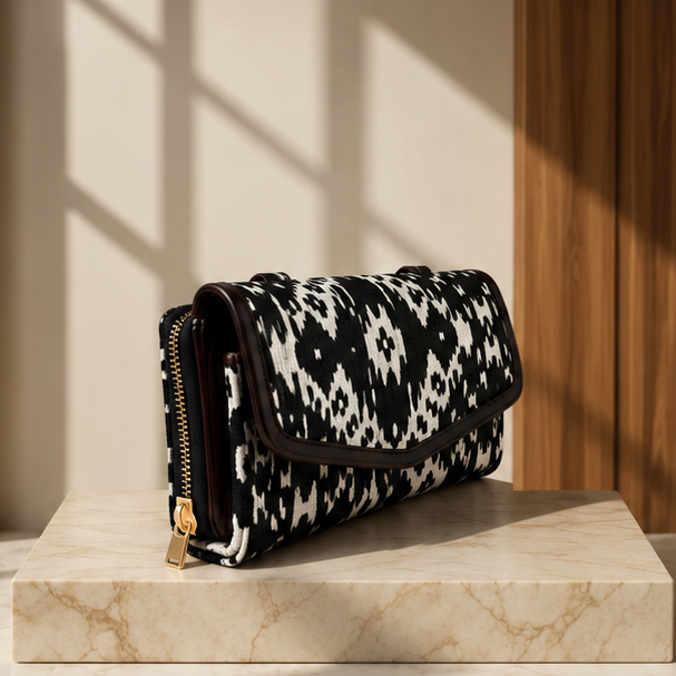 Jacquard Double Zipper Handbag(Black)