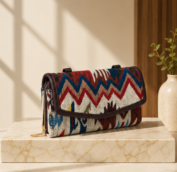 Jacquard Double Zipper Handbag(Red)