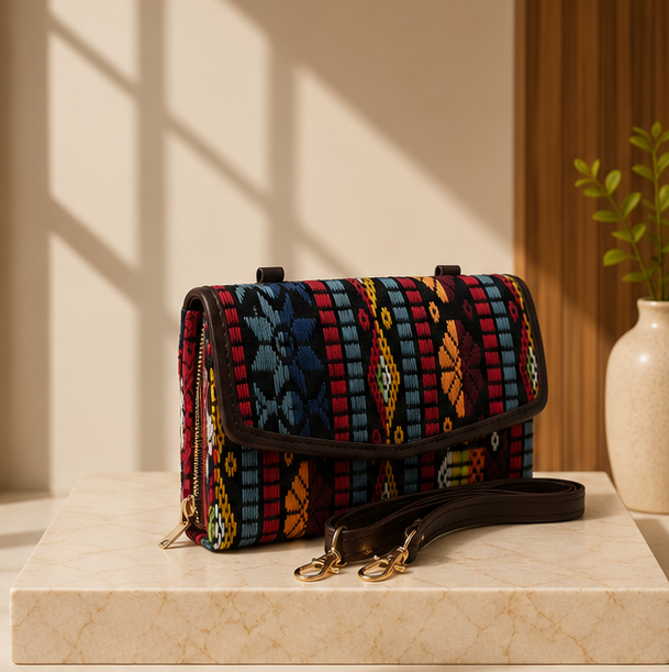 Jacquard Double Zipper Handbag Bohomin printed mix bag