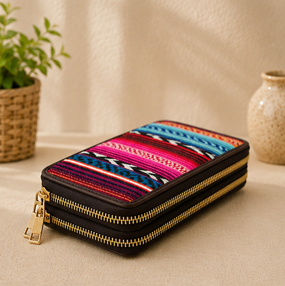 Jacquard Double Zipper Wallet (Bohemian Rainbow)