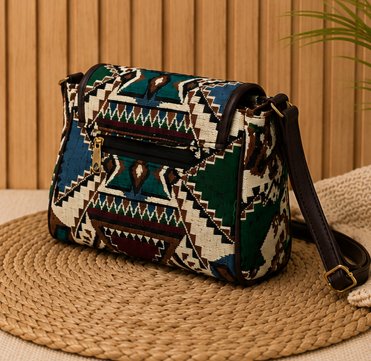 Classic Jacquard Turn Button Sling Bag (Ivory)