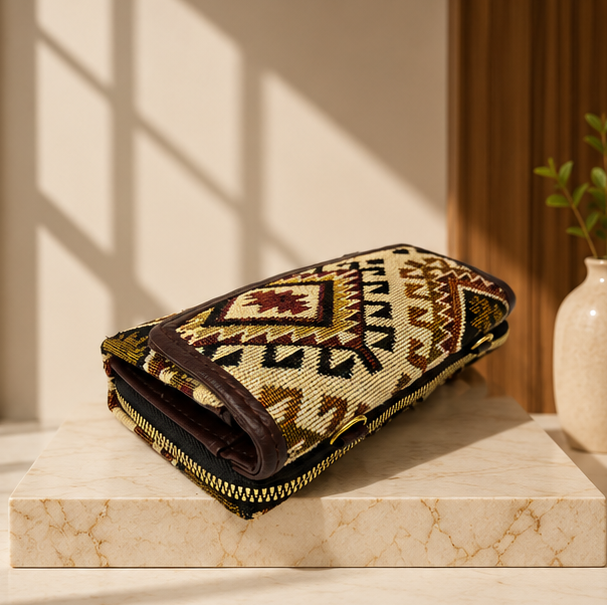 Jacquard Double Zipper Handbag (off cream)