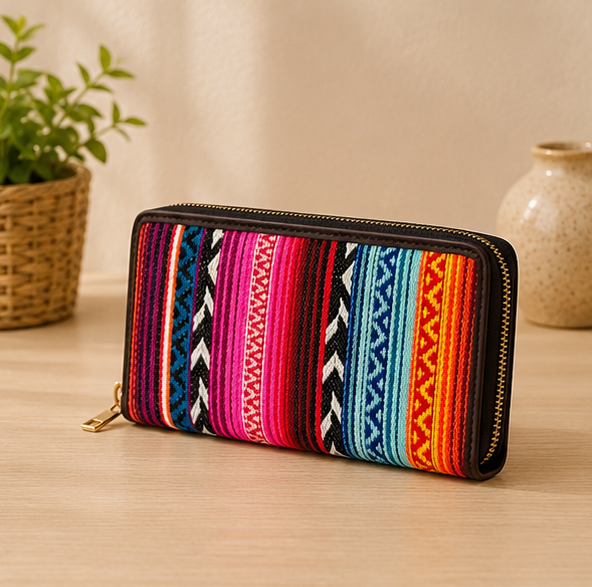 Jacquard Double Zipper Wallet (Bohemian Rainbow)
