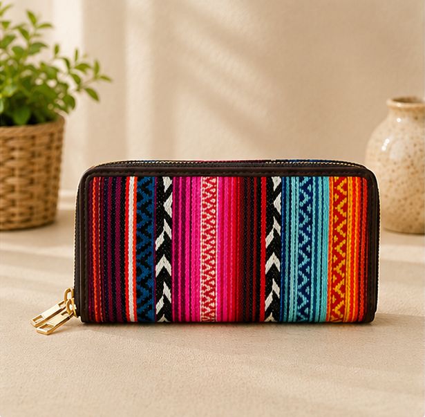 Jacquard Double Zipper Wallet (Bohemian Rainbow)