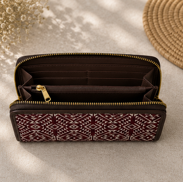 Jacquard Double Zipper Wallet (Maroon)