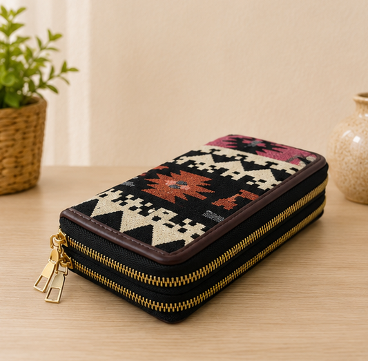 Jacquard Double Zipper Wallet (Boho Black)
