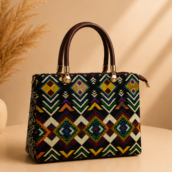 Jacquard UT 3 Partition Zig Zag Tote Bag
