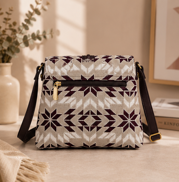 Classic Jacquard Turn Button Sling Bag (off-cream)