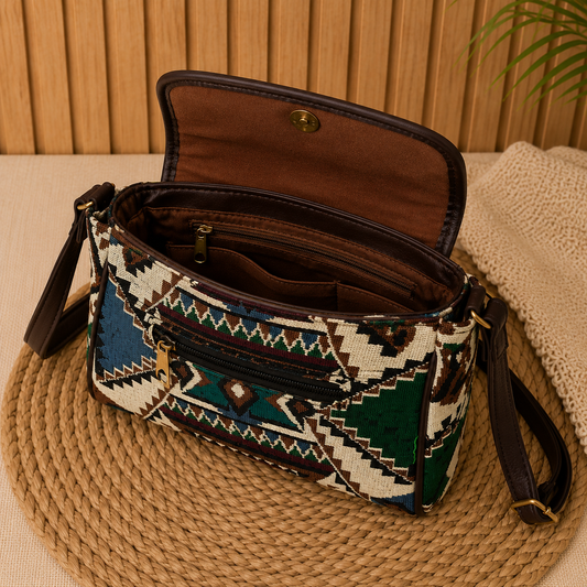 Classic Jacquard Turn Button Sling Bag (Ivory)