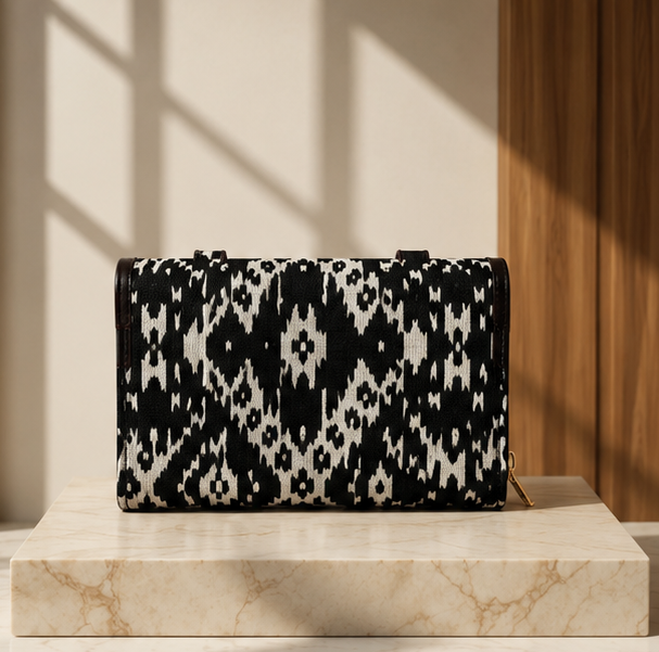 Jacquard Double Zipper Handbag(Black)