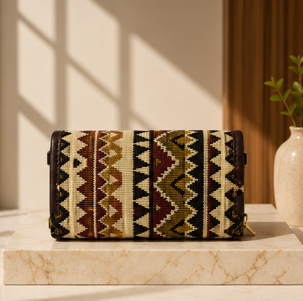 Jacquard Double Zipper Handbag (off cream)