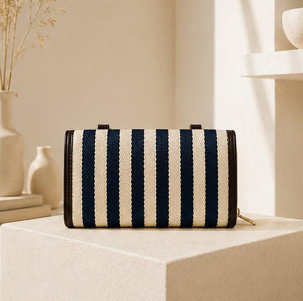 Jacquard Double Zipper ZigZag Handbag (Black&White)