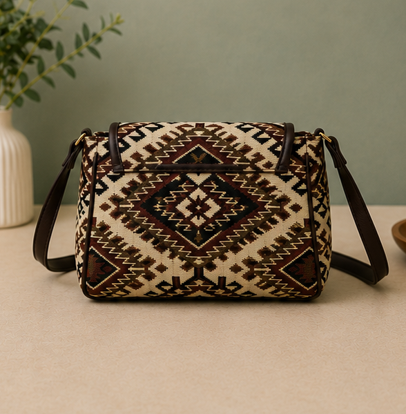 Classic Jacquard Turn Button Sling Bag (Blurry Brown)
