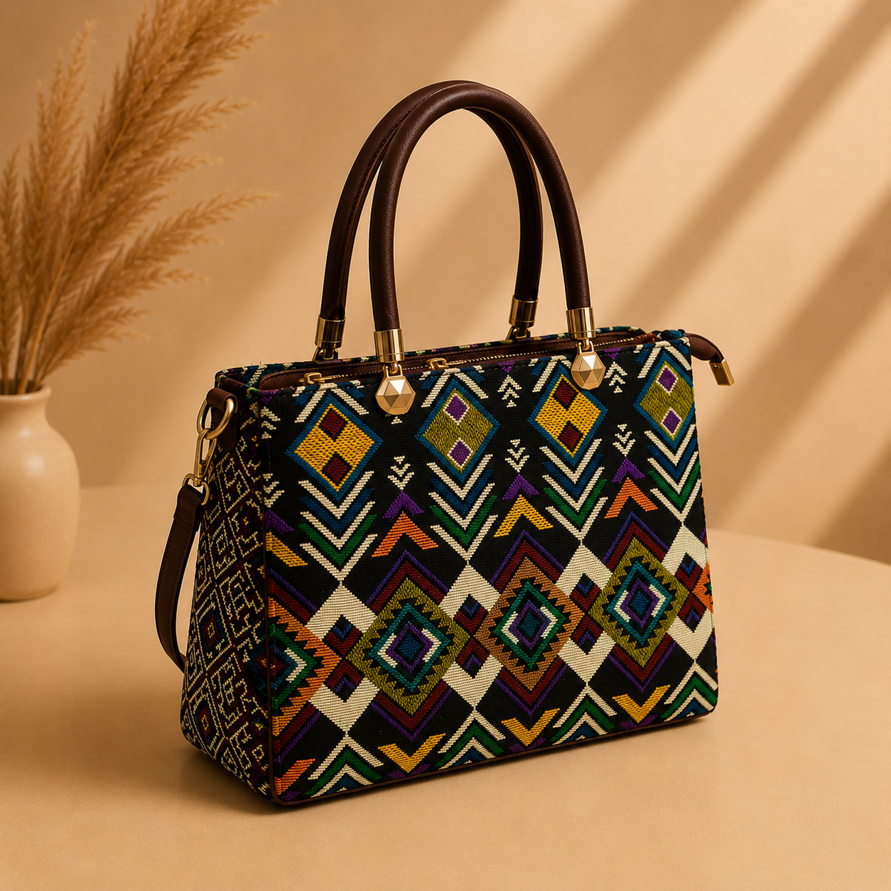 Jacquard UT 3 Partition Zig Zag Tote Bag