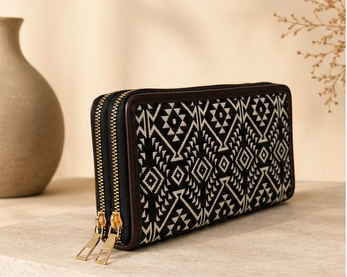 Jacquard Double Zipper Handbag(Brown)