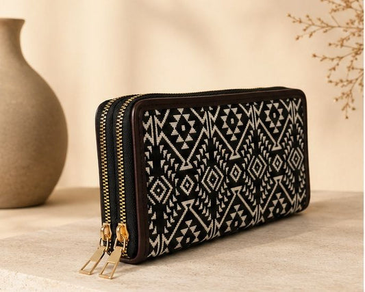 Jacquard Double Zipper Handbag(Brown)