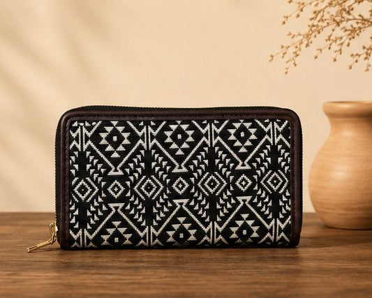 Jacquard Double Zipper Handbag(Brown)