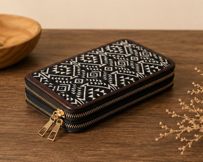 Jacquard Double Zipper Handbag(Brown)