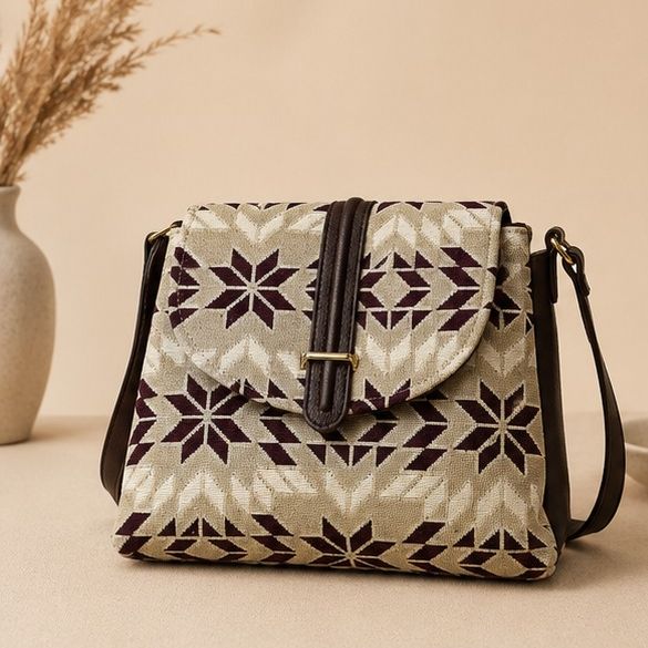 Jacquard Single Partition Handbag with Detachable Sling