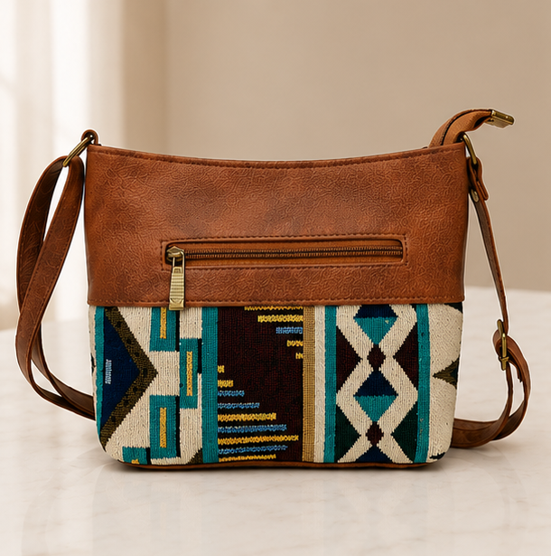 Classic Jacquard ZigZag Sling Bag (Blue)