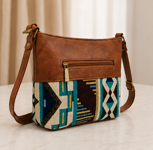 Classic Jacquard ZigZag Sling Bag (Blue)