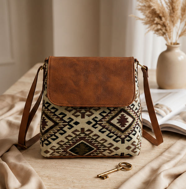 Classic Jacquard Printed Sling Bag (off-cream)